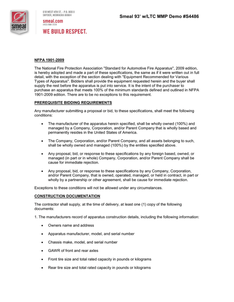 Specifications - R & R Fire Truck Repair, Inc. Specifications - R & R Fire Truck Repair, Inc.