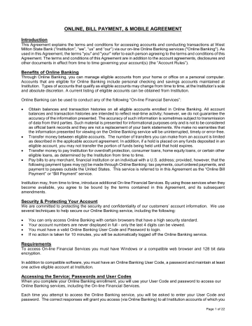 online, bill payment, & mobile agreement online, bill payment, & mobile agreement