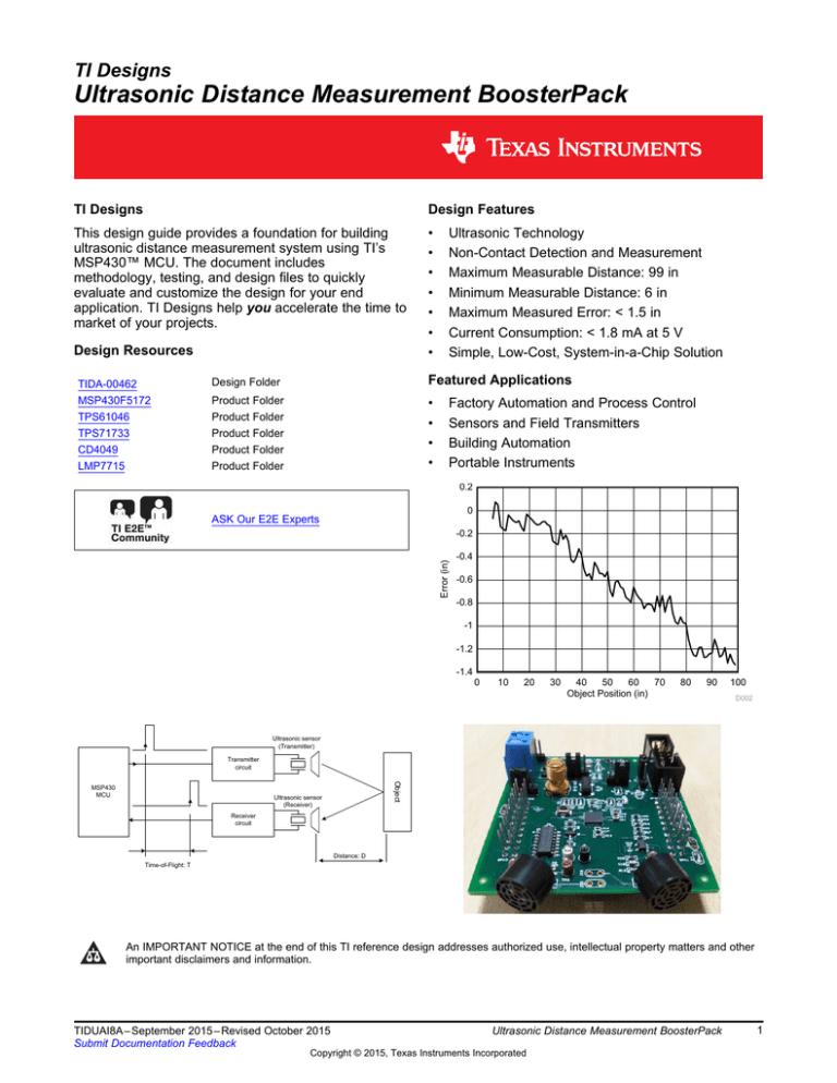 Ultrasonic Distance Measurement BoosterPack Ultrasonic Distance Measurement BoosterPack