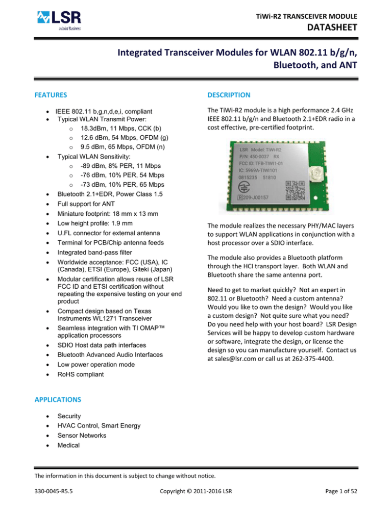 Datasheet - LS Research Datasheet - LS Research