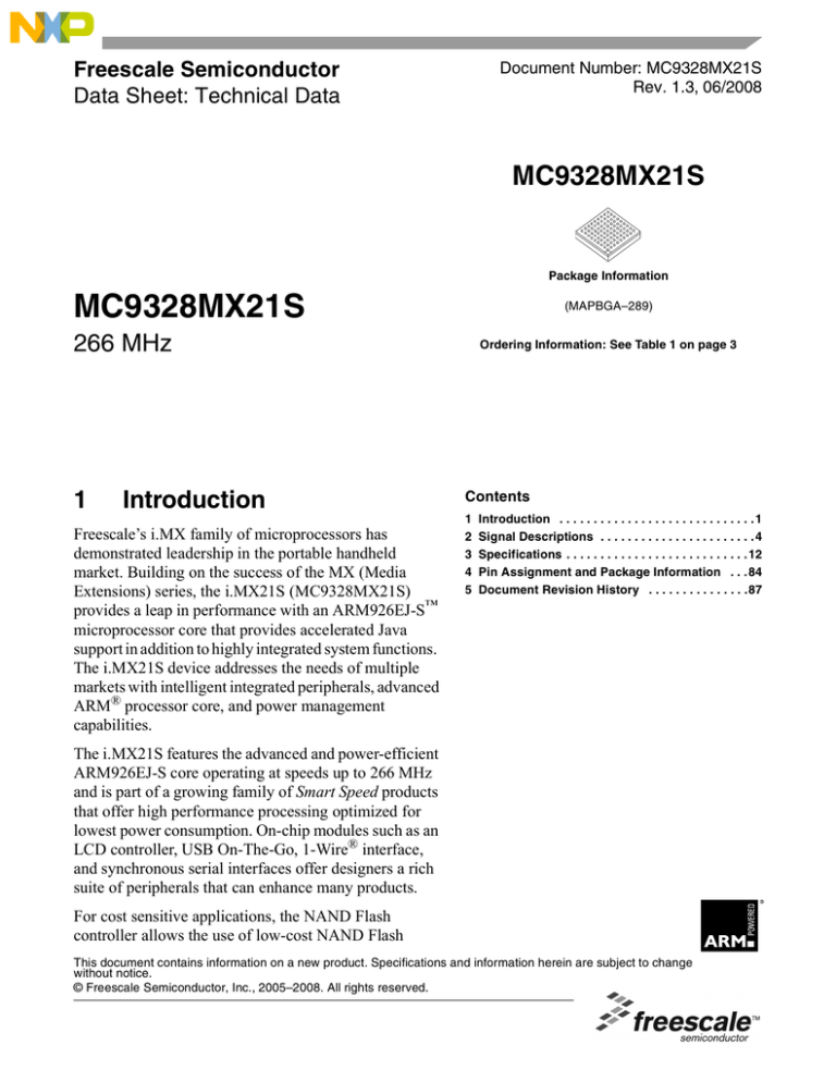 NXP i.MX21S Datasheet NXP i.MX21S Datasheet