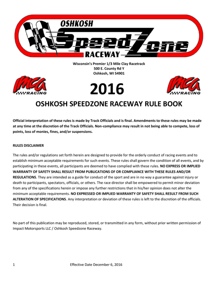 oshkosh speedzone raceway rule book oshkosh speedzone raceway rule book