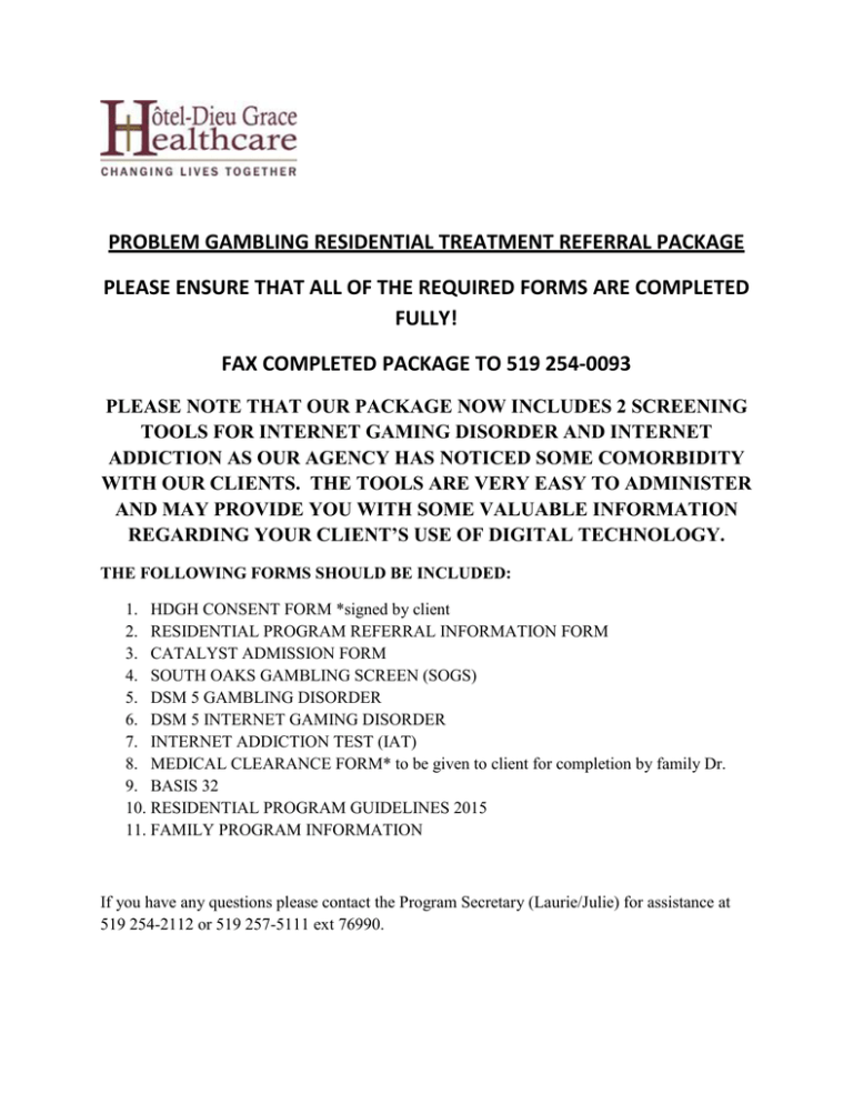 problem gambling residential treatment referral package please problem gambling residential treatment referral package please