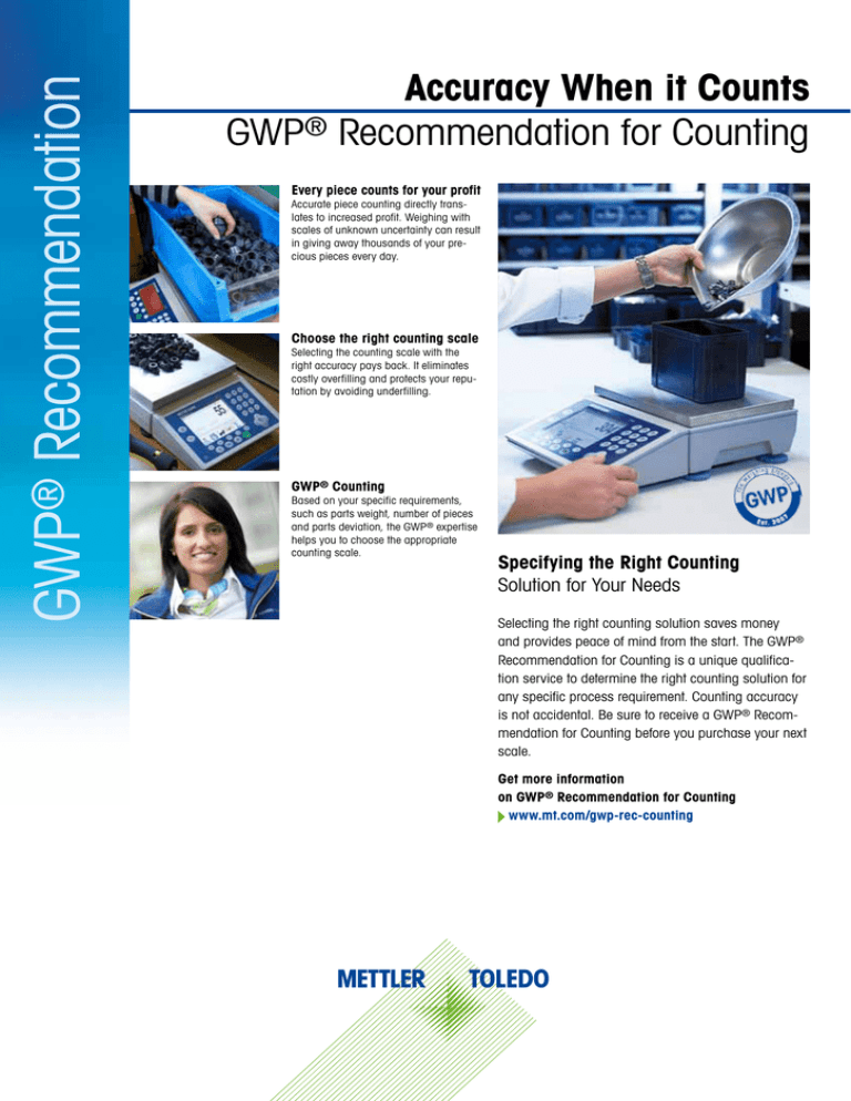 Mettler Toledo GWP® Recommendation for Counting Datasheet Mettler Toledo GWP® Recommendation for Counting Datasheet