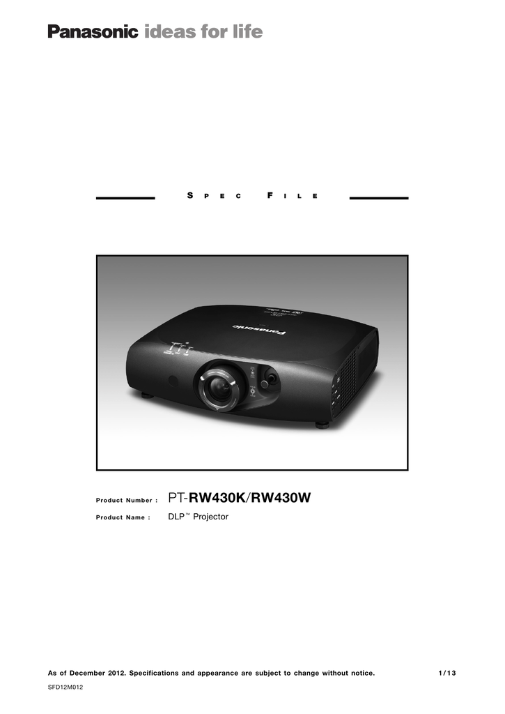 Panasonic PT-RW430UK Projector Product sheet | Manualzz Panasonic PT-RW430UK Projector Product sheet | Manualzz
