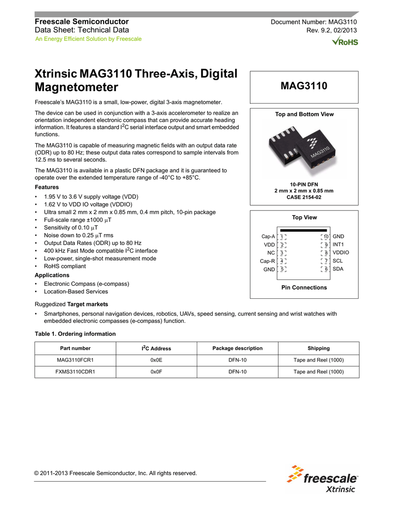 NXP MAG3110 Data Sheet Manualzz