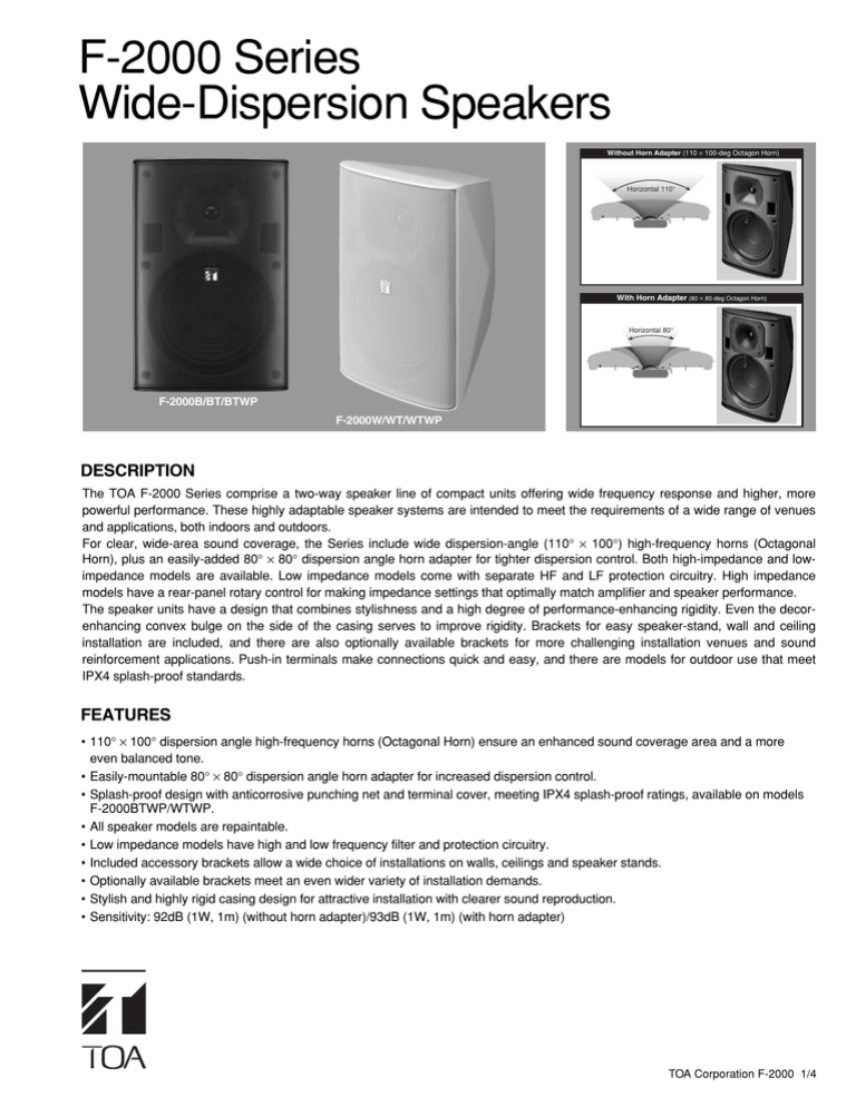 TOA F-2000B, F-2000WTWP, HY-CM20W, HY-CM20B, F-2000BTWP, HY-CL20B, F-2000BT, F-2000WT, F-2000W Specification TOA F-2000B, F-2000WTWP, HY-CM20W, HY-CM20B, F-2000BTWP, HY-CL20B, F-2000BT, F-2000WT, F-2000W Specification