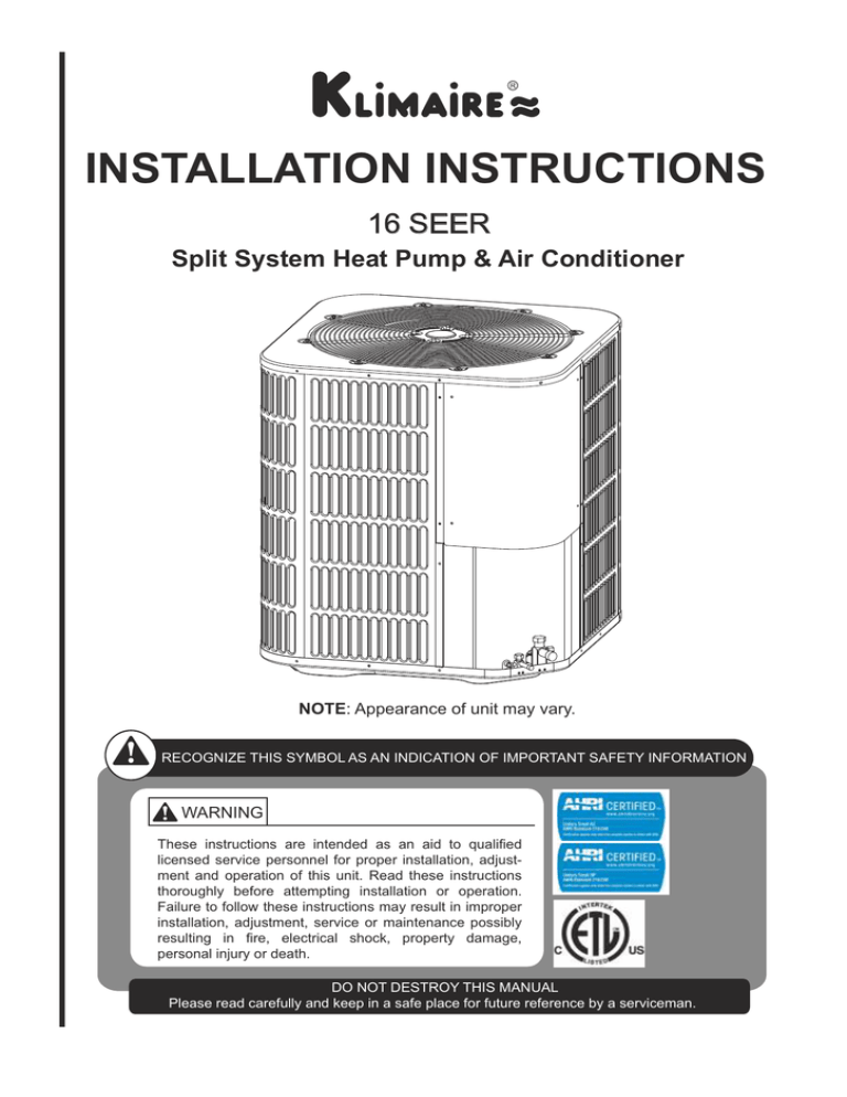 CSM 15-16 SEER SERIES CSM 15-16 SEER SERIES