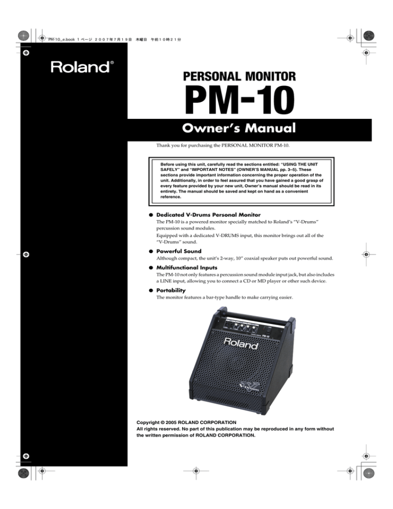 Roland PM-10 Bedienungsanleitung (en) Roland PM-10 Bedienungsanleitung (en)