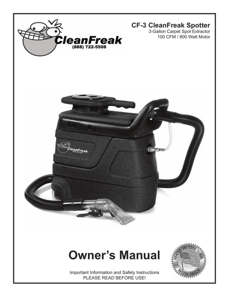 CF-3 Carpet Spotter Owner's Manual CF-3 Carpet Spotter Owner's Manual