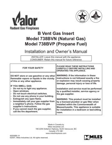 Valor 738BVN/BVP Owner's Manual | Manualzz