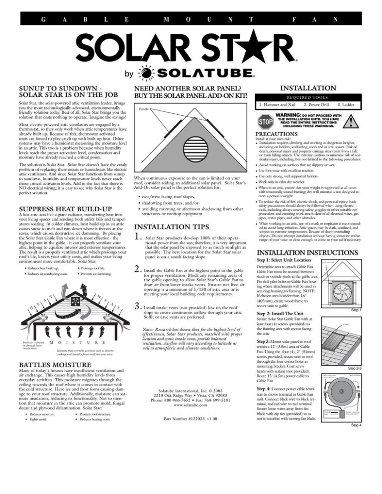 Gable Mount Vent Manual Gable Mount Vent Manual