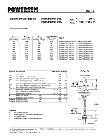 datasheet for PSM/PSMR 60/01L by Powersem datasheet for PSM/PSMR 60/01L by Powersem