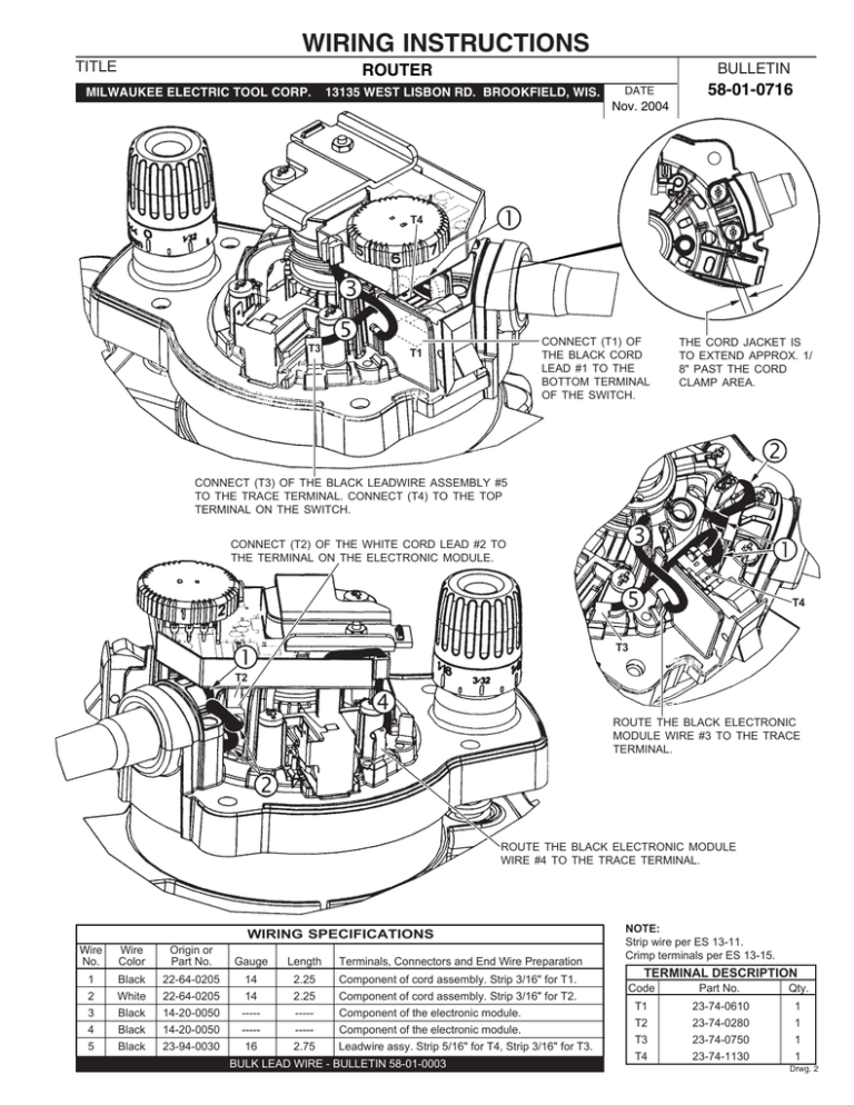 WIRING INSTRUCTIONS ROUTER 58-01-0716 TITLE WIRING INSTRUCTIONS ROUTER 58-01-0716 TITLE