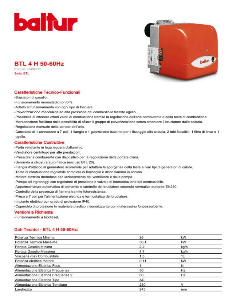 BALTUR bruciatore BTL 4H 50 60HZ BALTUR bruciatore BTL 4H 50 60HZ