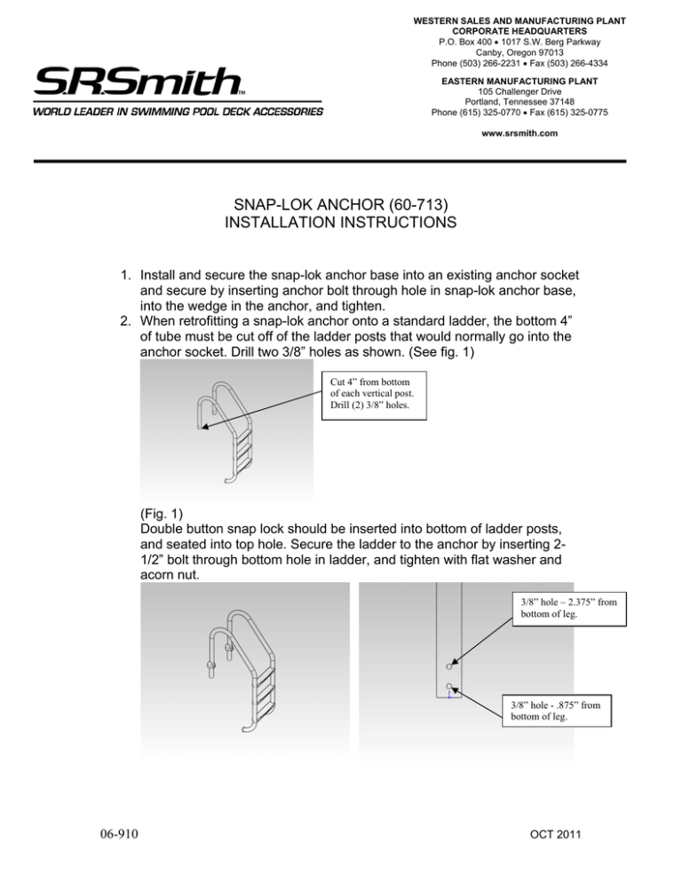 Snap-Lok Anchor Installation Snap-Lok Anchor Installation