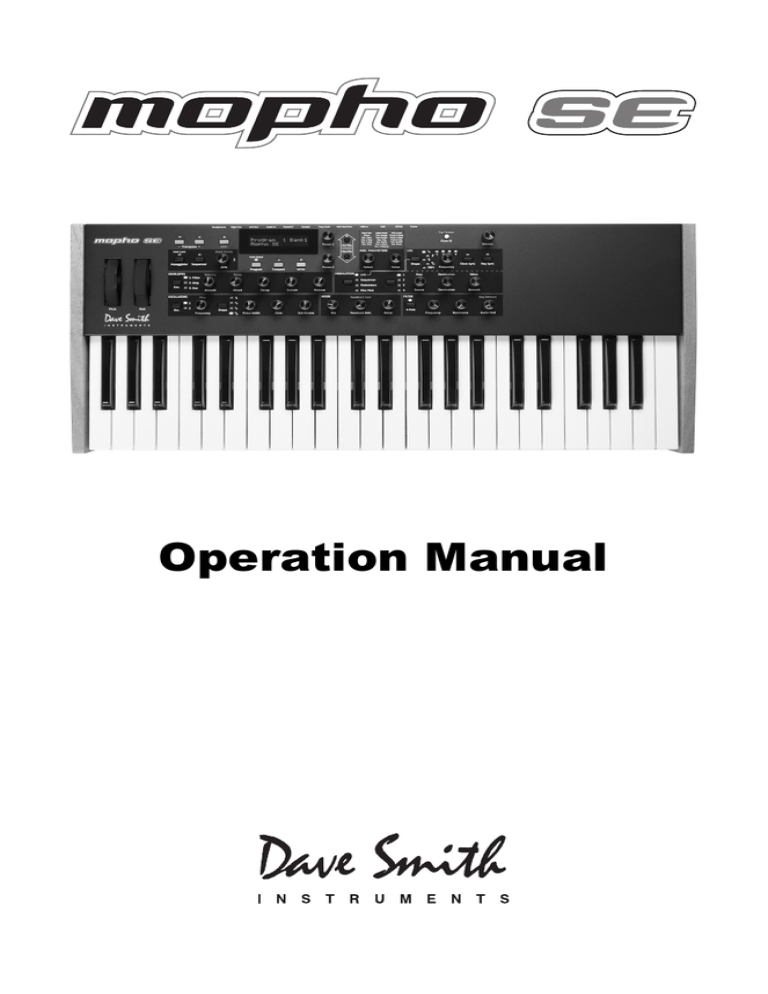 Sequential Mopho SE User manual Sequential Mopho SE User manual
