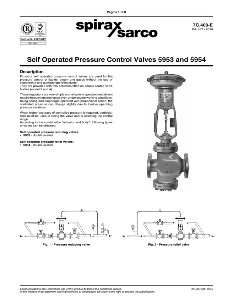 5953 e 5954 self-actuated pressure control valves 5953 e 5954 self-actuated pressure control valves