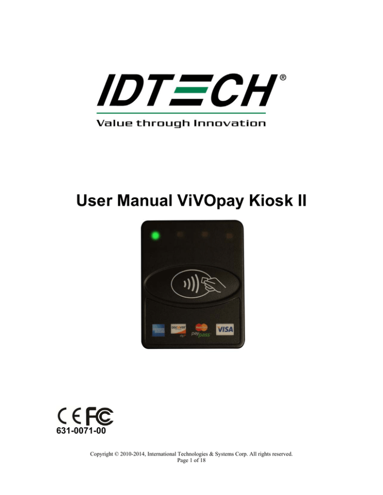 Техническая документация для ViVOpay Kiosk II (406 Кб) Техническая документация для ViVOpay Kiosk II (406 Кб)