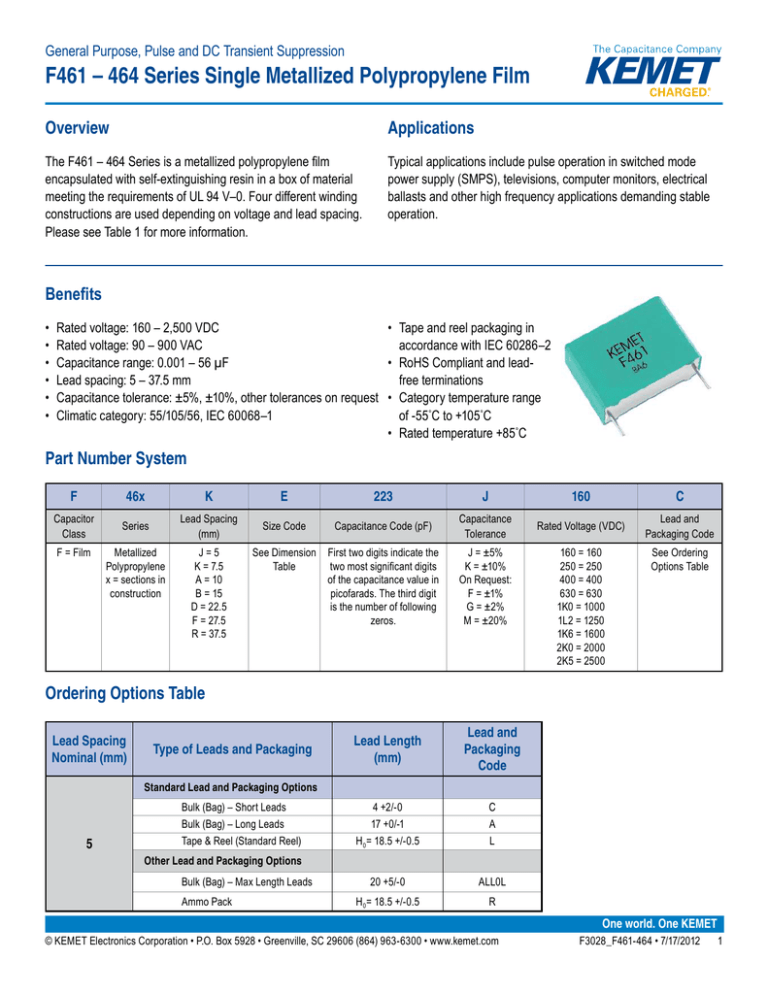 datasheet for F461DB125J160H by Kemet datasheet for F461DB125J160H by Kemet