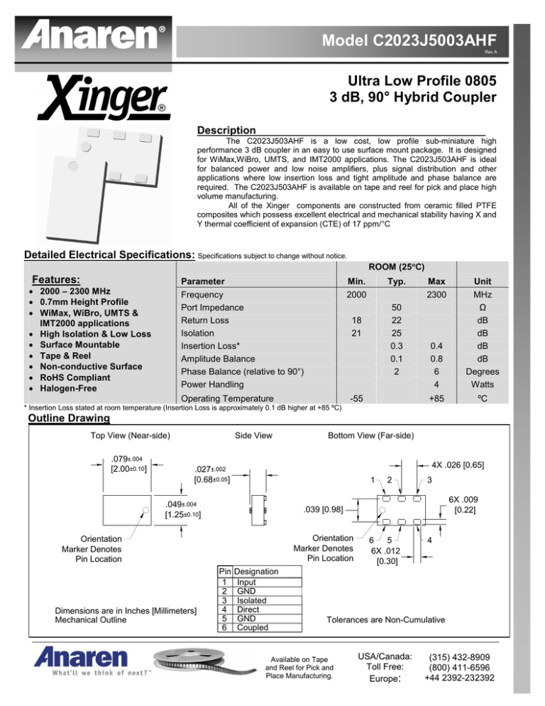 C2023J5003AHF Data Sheet Rev A C2023J5003AHF Data Sheet Rev A