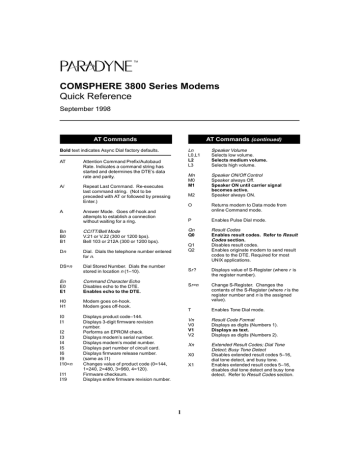 Paradyne COMSPHERE 3800PLUS Quick Reference | Manualzz