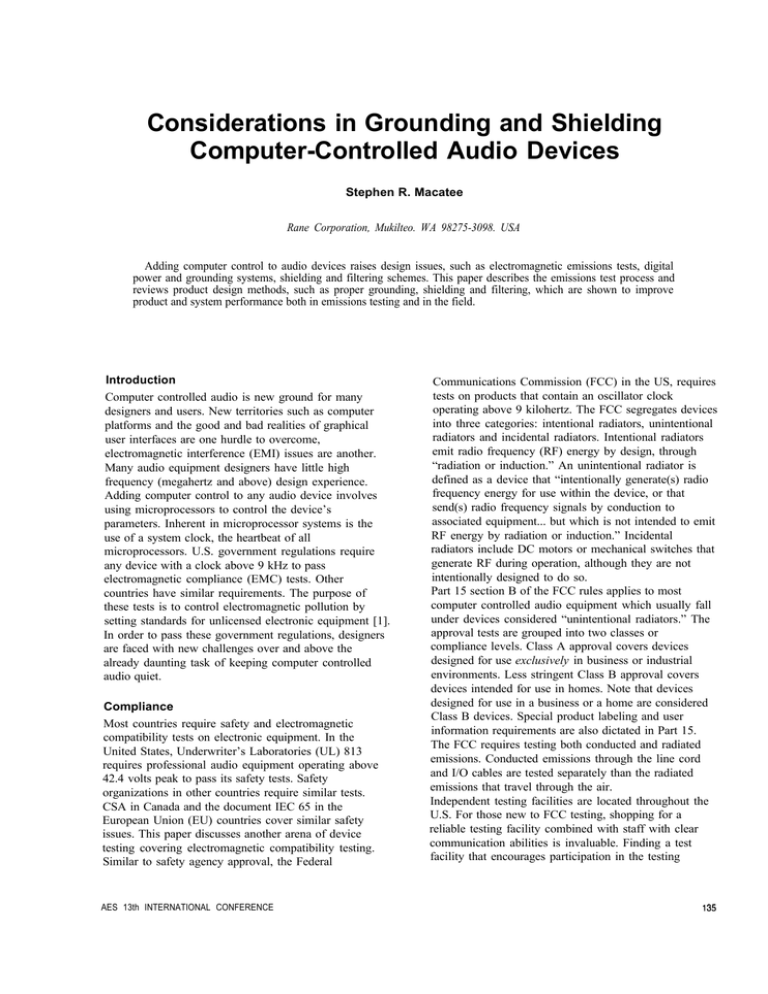 Grounding and Shielding Computer Controlled Audio Devices Grounding and Shielding Computer Controlled Audio Devices