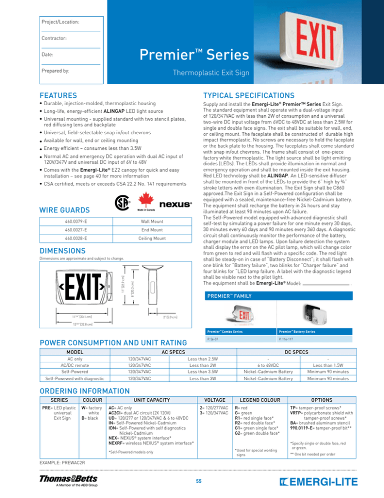 Catalogue Sheet: Premier™ Series Catalogue Sheet: Premier™ Series