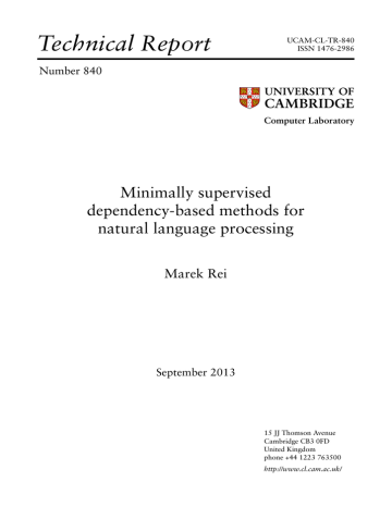 Technical Report Minimally supervised dependency-based methods for natural language processing Technical Report Minimally supervised dependency-based methods for natural language processing