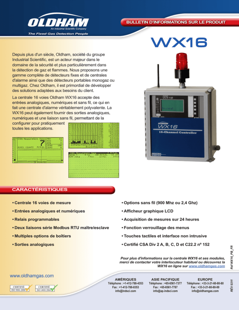 Oldham WX16 Controller Product Bulletin (French) Oldham WX16 Controller Product Bulletin (French)