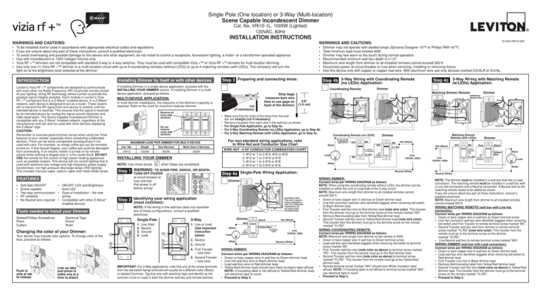Vizia RF+ Dimmers VRI10 Installation Instructions Vizia RF+ Dimmers VRI10 Installation Instructions