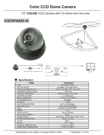 Color CCD Dome Camera CD35VAD-H Specification Color CCD Dome Camera CD35VAD-H Specification