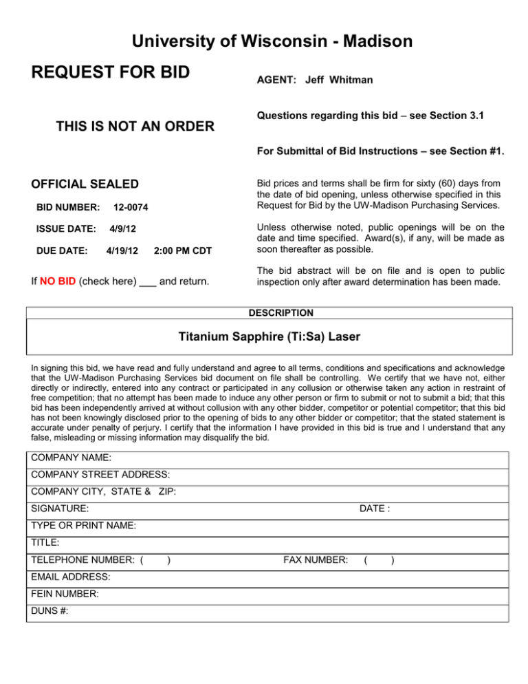 12-0074 Request for Bid Package 12-0074 Request for Bid Package