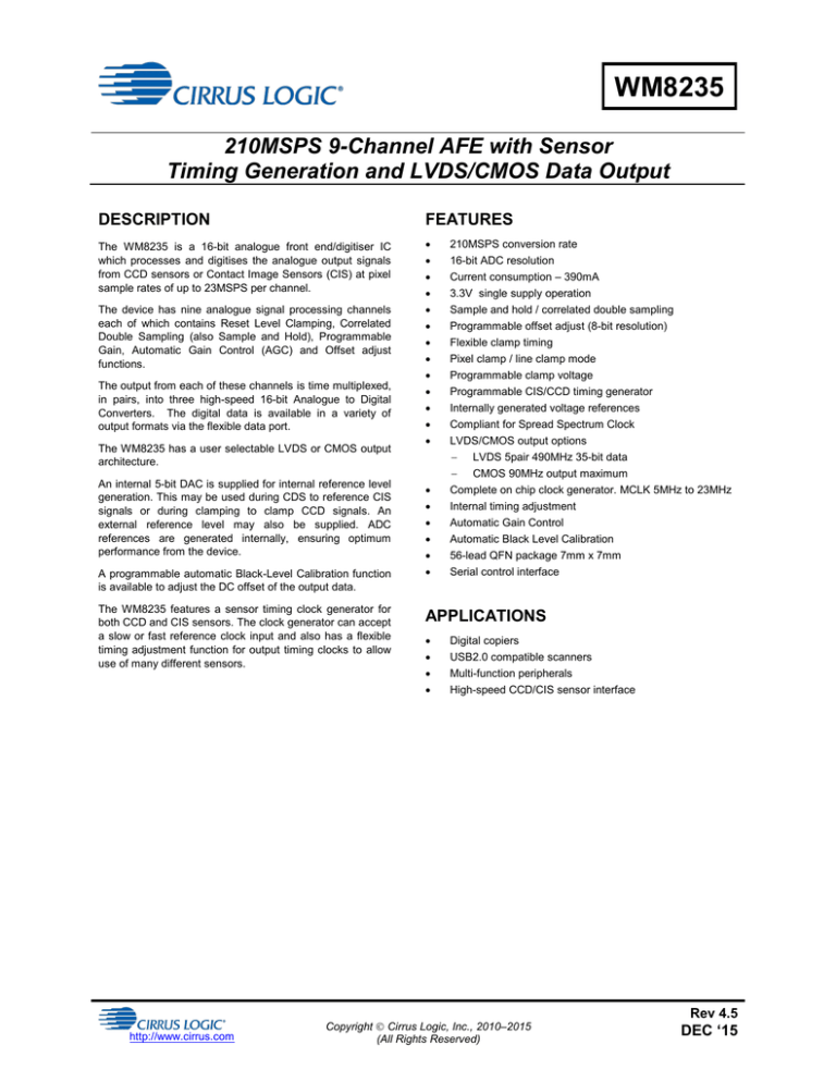 WM8235 Product Datasheet WM8235 Product Datasheet