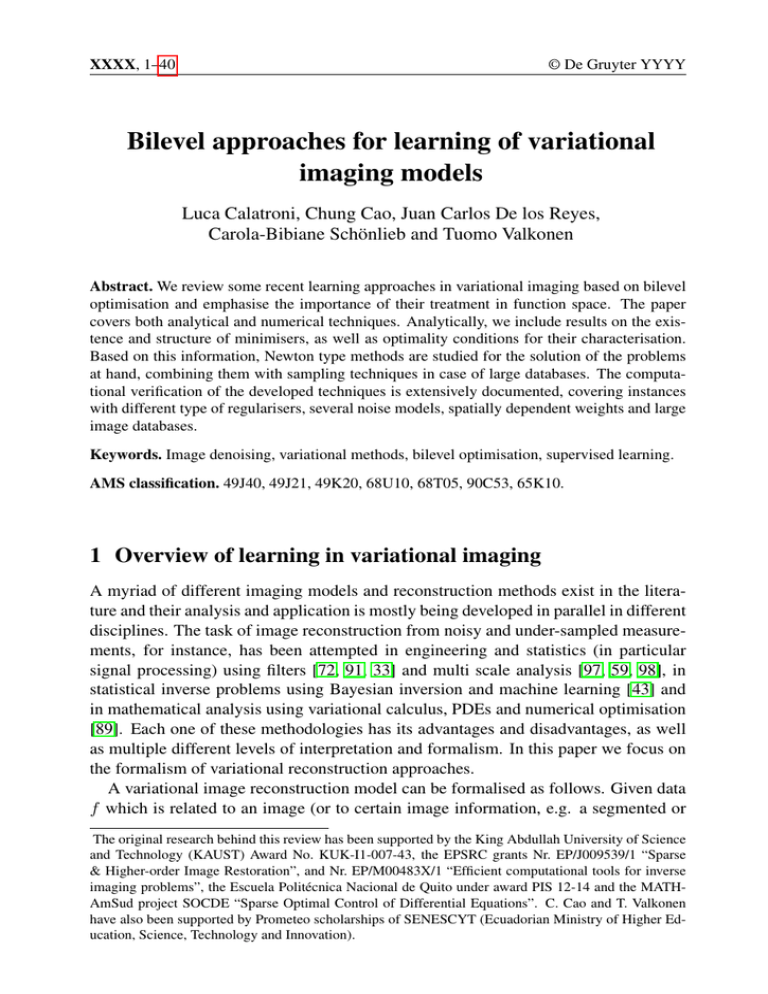 Bilevel approaches for learning of variational imaging models Bilevel approaches for learning of variational imaging models