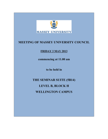 Massey University Council Meeting papers - Part I Massey University Council Meeting papers - Part I