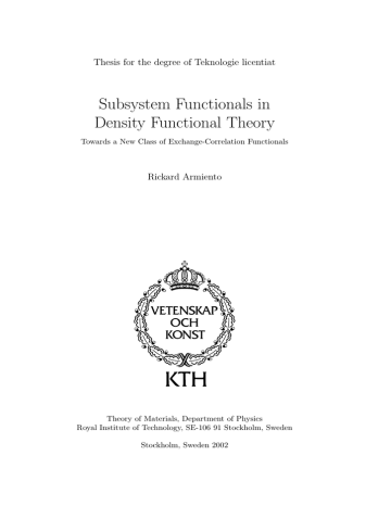 Subsystem Functionals in Density Functional Theory Subsystem Functionals in Density Functional Theory
