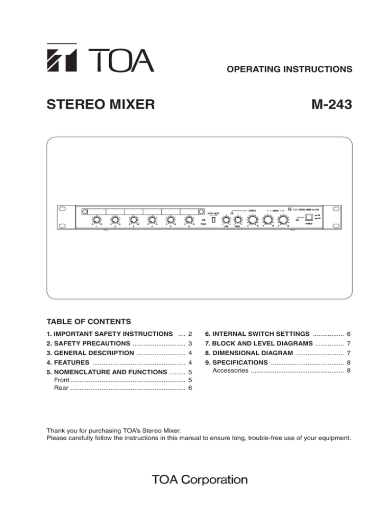 TOA M-243 301H, M-243 L User manual TOA M-243 301H, M-243 L User manual
