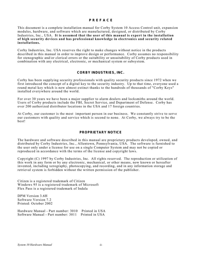 System 10 Hardware Installation Manual System 10 Hardware Installation Manual