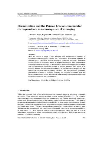 Hermitization and the Poisson bracket-commutator correspondence as a consequence of averaging Hermitization and the Poisson bracket-commutator correspondence as a consequence of averaging