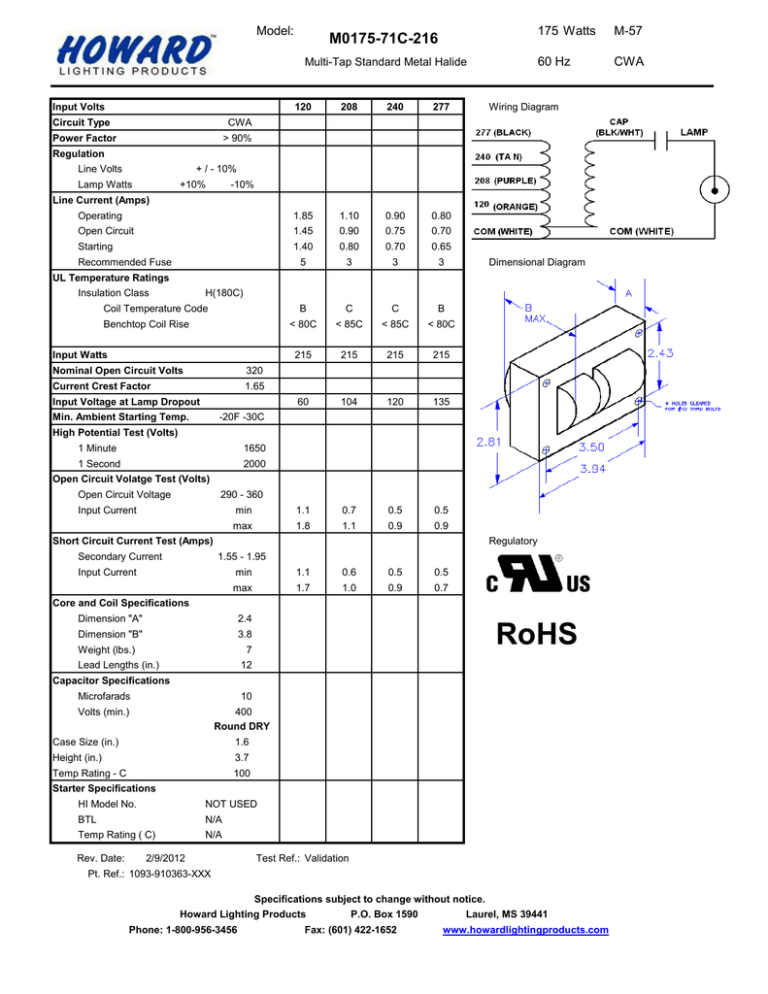 M0175-71C-216 Model: Watts M-57 M0175-71C-216 Model: Watts M-57