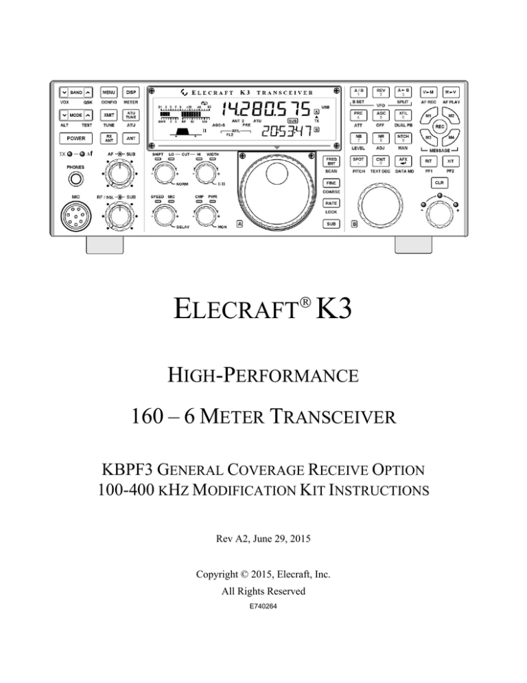 ELECRAFT BPF3MDKT Operating instructions ELECRAFT BPF3MDKT Operating instructions