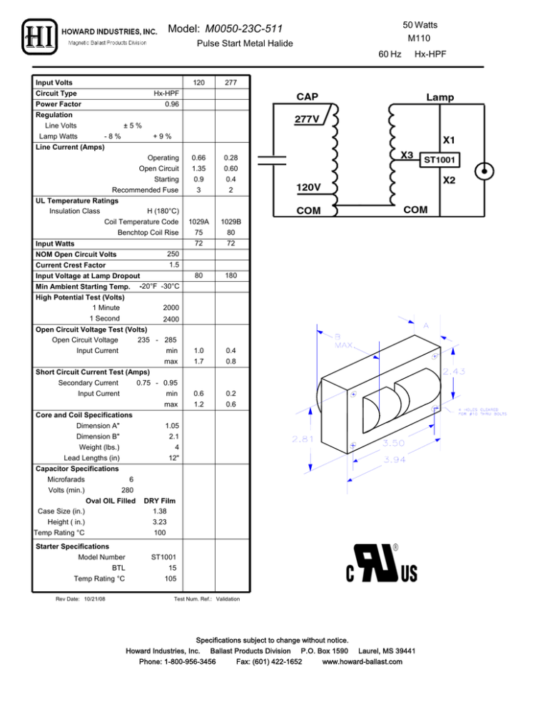 M0050-23C-511 Model: 50 Watts M0050-23C-511 Model: 50 Watts