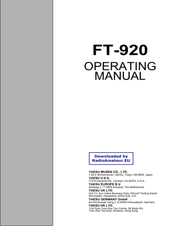 FT-920 OPERATING MANUAL Downloaded by FT-920 OPERATING MANUAL Downloaded by