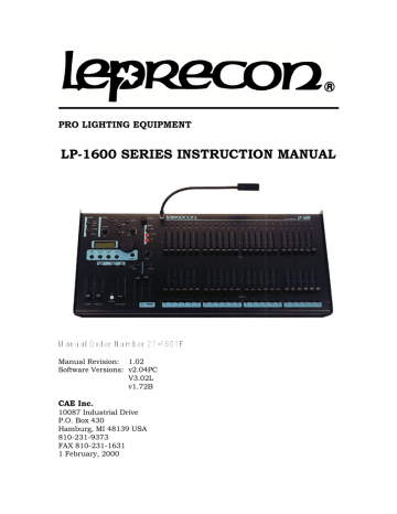 Leprecon LP-1600 Series Console Owner Manual | Manualzz Leprecon LP-1600 Series Console Owner Manual | Manualzz
