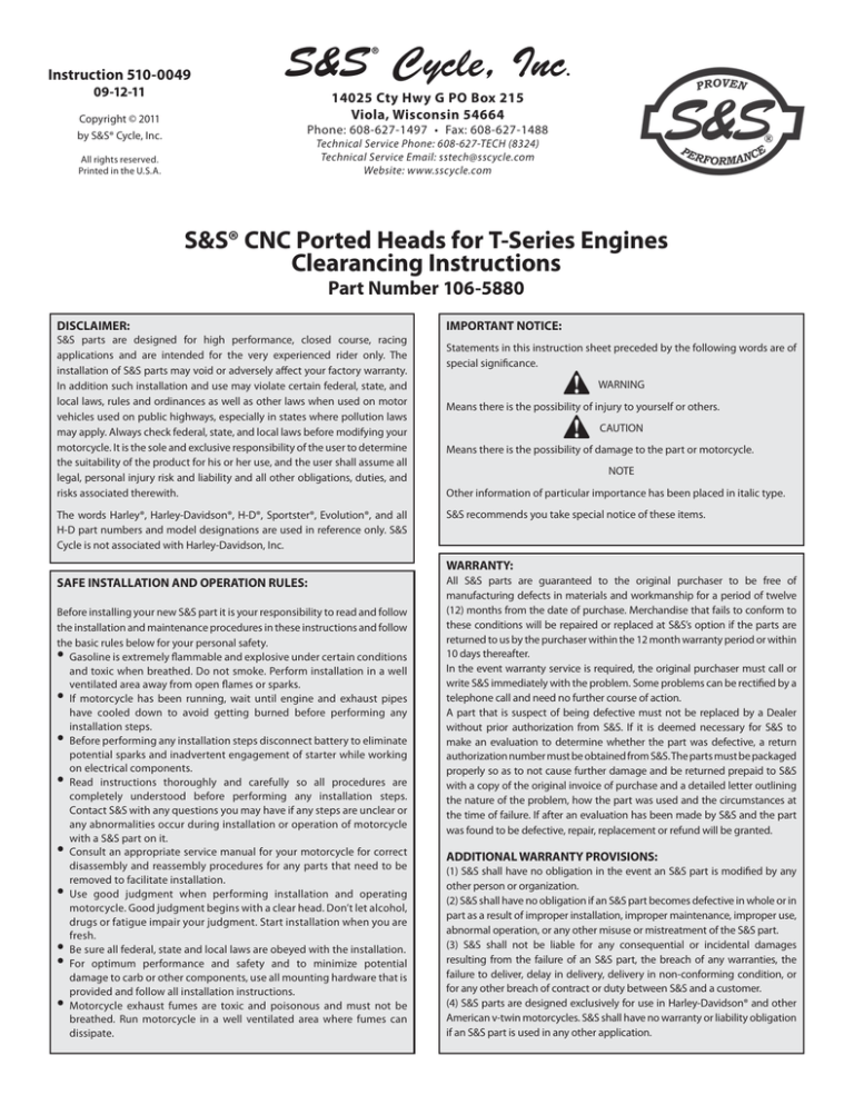 S&S Cycle, Inc . S&S Cycle, Inc .