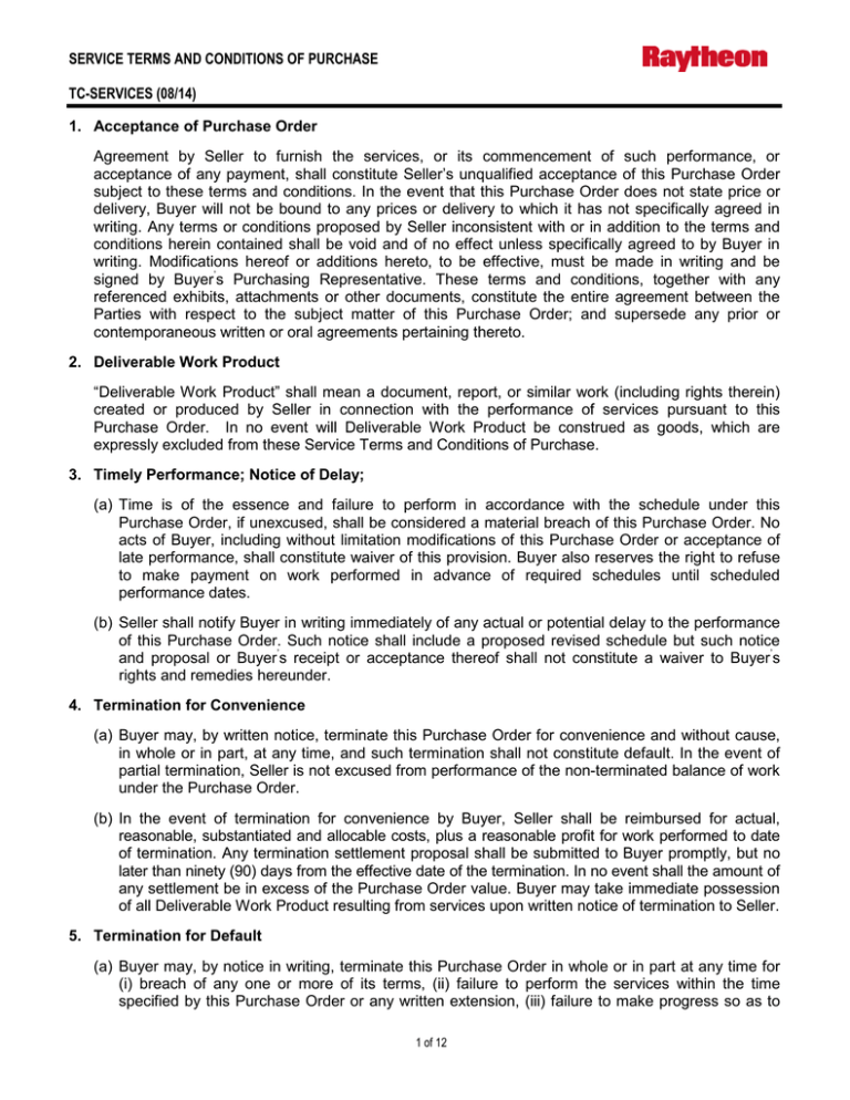 TC-Services: Terms and Conditions of Purchase for Domestic Purchase Orders for Commercial Services When Seller is Not Providing Goods TC-Services: Terms and Conditions of Purchase for Domestic Purchase Orders for Commercial Services When Seller is Not Providing Goods