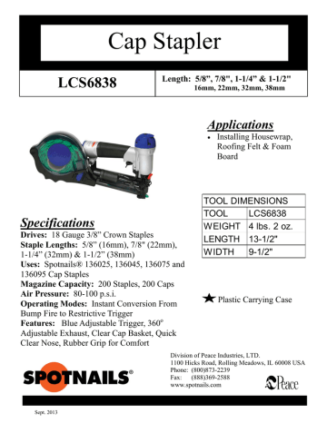 Cap Stapler LCS6838 Applications Specifications Cap Stapler LCS6838 Applications Specifications