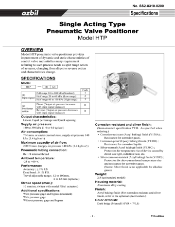 Single Acting Type Pneumatic Valve Positioner Model HTP OVERVIEW | Manualzz