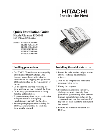 Ultrastar SSD400S Quick Installation Guide Ultrastar SSD400S Quick Installation Guide